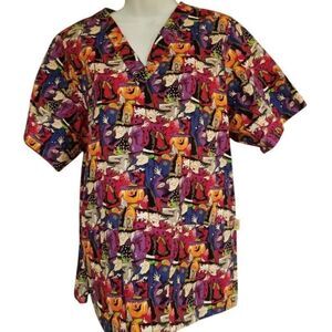 Tafford Uniforms Scrub Top Halloween Womens M Witches Pumpkins